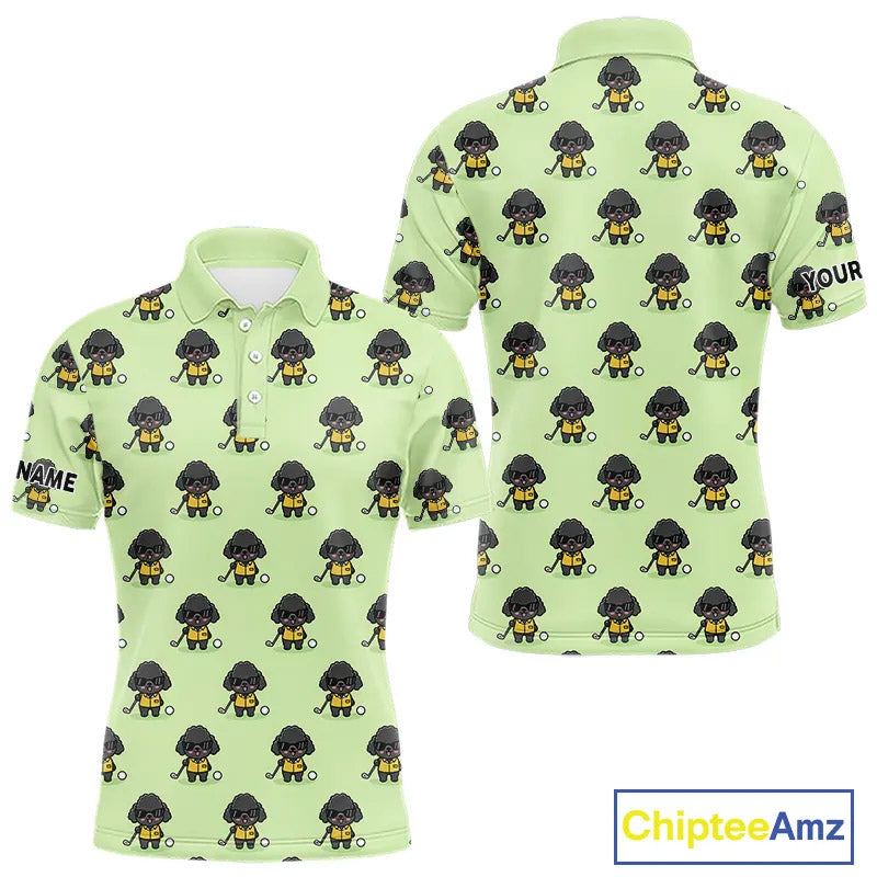 Mens Golf Polo Shirt Green Pattern Custom Golf Clubs Shirts For Men, Funny Poodle Dog Lover Gift NHN0068