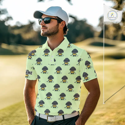 Mens Golf Polo Shirt Green Pattern Custom Golf Clubs Shirts For Men, Funny Poodle Dog Lover Gift NHN0068