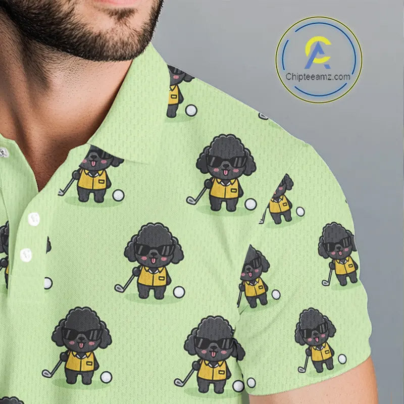 Mens Golf Polo Shirt Green Pattern Custom Golf Clubs Shirts For Men, Funny Poodle Dog Lover Gift NHN0068