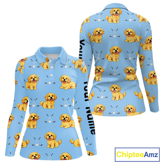 Womens Long Sleeve Golf Polo Shirt Custom Funny Cockapoo Pattern Team Ladies Golf Tops, Dog Lover Gift NHN0209