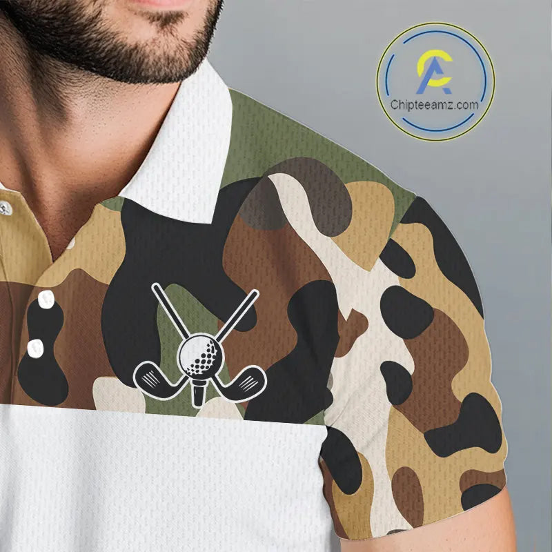 Funny Mens Golf Polo Shirts Custom Cowboy Golf Ball Camo Pattern Golf Outfits, Best Golf Gifts NHN0103