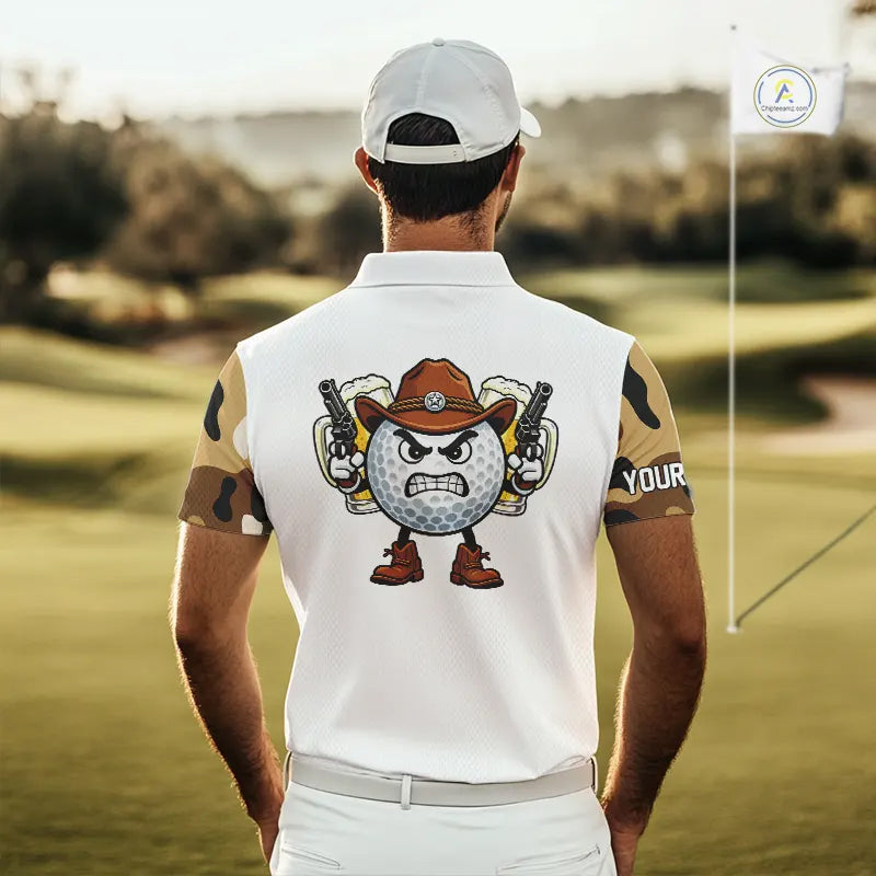 Funny Mens Golf Polo Shirts Custom Cowboy Golf Ball Camo Pattern Golf Outfits, Best Golf Gifts NHN0103