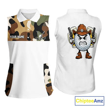 Load image into Gallery viewer, Funny Womens Sleeveless Golf Polo Shirt Custom Cowboy Golf Ball Camo Pattern Golf Outfits, Golf Gifts NHN0103