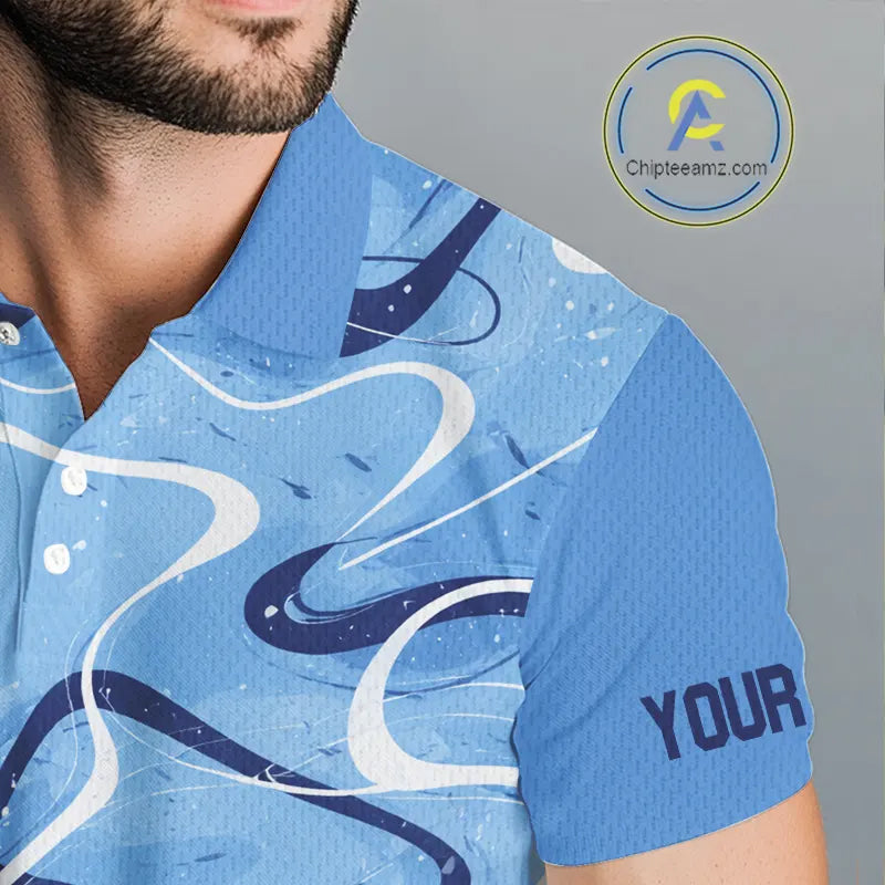 Blue And White Mens Golf Polo Shirts Custom Blue Camo Golf Tops For Men, Personalized Golf Gifts NHN0112