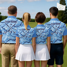 Load image into Gallery viewer, Blue And White Womens Golf Polo Shirts Custom Blue Camo Golf Tops For Ladies, Personalized Golf Gifts NHN0112
