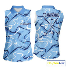 Load image into Gallery viewer, Blue And White Womens Sleeveless Golf Polo Shirt Custom Blue Camo Golf Tops For Ladies, Golf Gifts NHN0112