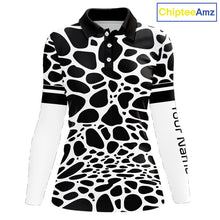 Load image into Gallery viewer, Womens Long Sleeve Golf Polo Shirt Custom White Animal Mix Leopard Skin Prints Pattern Team Golf Tops NHN0230