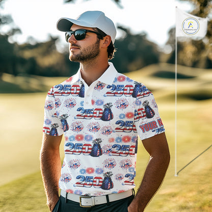 America 250th Anniversary Golf Polo Shirt For Men, Patriotic USA Golf Shirts, Group Golf Gift NHN0233