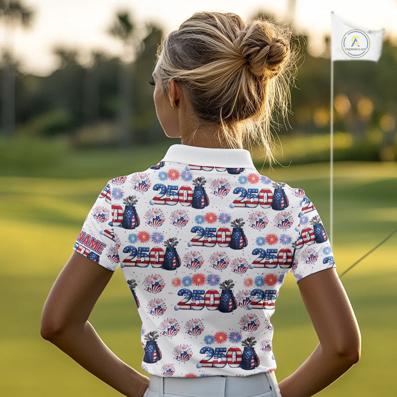 America 250th Anniversary Golf Polo Shirt For Women, Patriotic USA Golf Shirts, Independence Golf Gift NHN0233