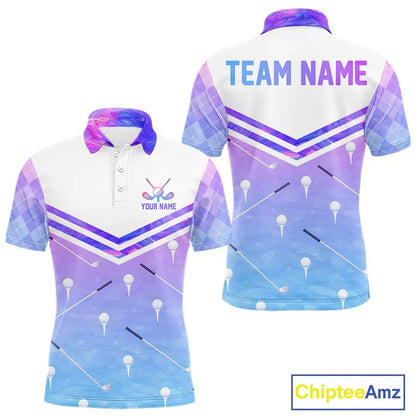 Argyle Mens Golf Polo Shirt Custom Pink & Purple Plaid Golf Clubs Pattern Team Golf Top, Golf Gifts NHN0116