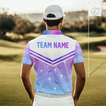 Argyle Mens Golf Polo Shirt Custom Pink & Purple Plaid Golf Clubs Pattern Team Golf Top, Golf Gifts NHN0116