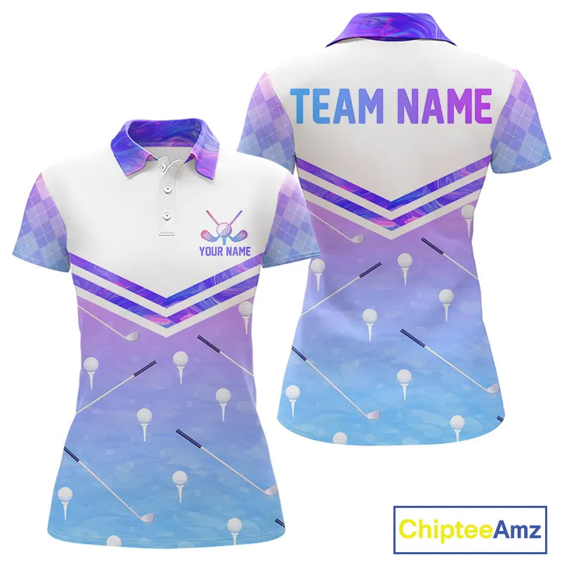 Argyle Womens Golf Polo Shirt Custom Pink & Purple Plaid Golf Clubs Pattern Team Golf Top, Golf Gifts NHN0116