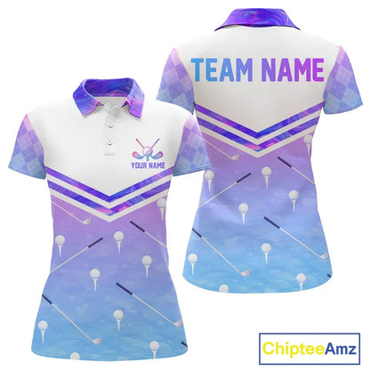 Argyle Womens Golf Polo Shirt Custom Pink & Purple Plaid Golf Clubs Pattern Team Golf Top, Golf Gifts NHN0116