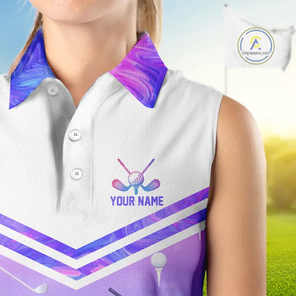 Argyle Womens Sleeveless Golf Polo Shirt Custom Pink & Purple Plaid Golf Clubs Pattern Team Golf Top NHN0116