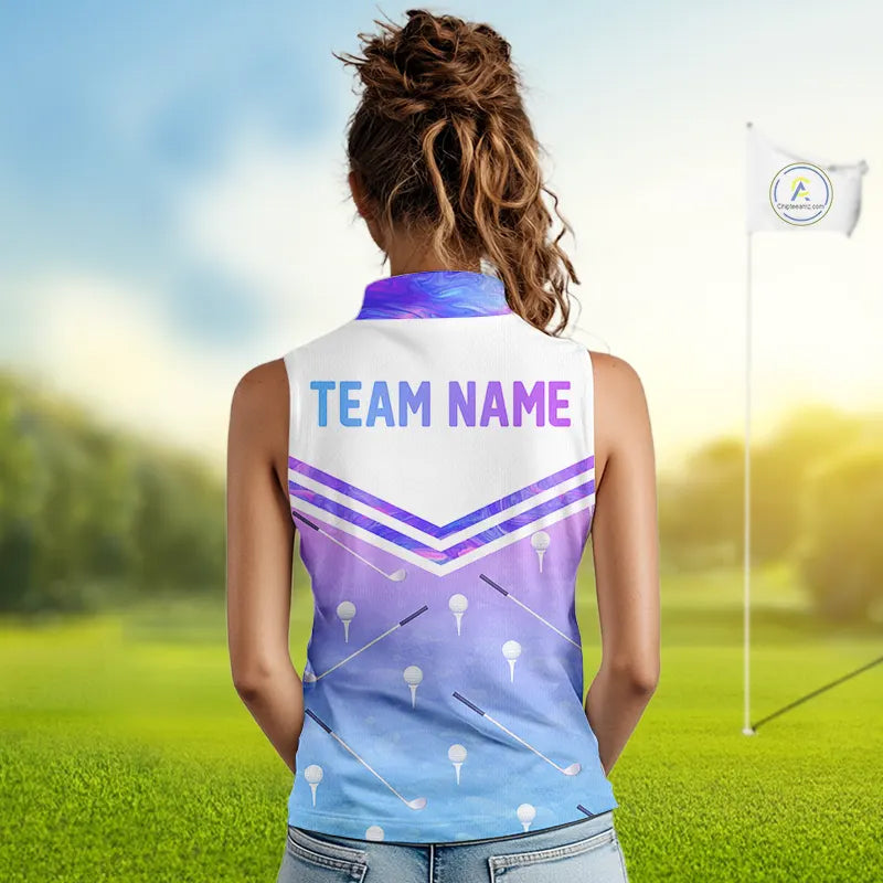Argyle Womens Sleeveless Golf Polo Shirt Custom Pink & Purple Plaid Golf Clubs Pattern Team Golf Top NHN0116