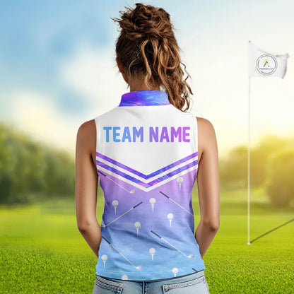 Argyle Womens Sleeveless Golf Polo Shirt Custom Pink & Purple Plaid Golf Clubs Pattern Team Golf Top NHN0116