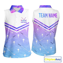 Load image into Gallery viewer, Argyle Womens Sleeveless Golf Polo Shirt Custom Pink &amp; Purple Plaid Golf Clubs Pattern Team Golf Top NHN0116