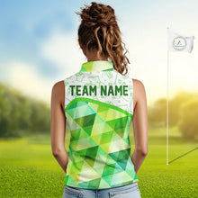 Load image into Gallery viewer, Green Geometric Triangle Womens Sleeveless Golf Polo Shirt Custom Golf Clubs &amp; Golf Ball Ladies Golf Tops NHN0121
