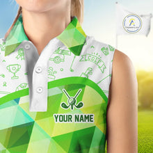 Load image into Gallery viewer, Green Geometric Triangle Womens Sleeveless Golf Polo Shirt Custom Golf Clubs &amp; Golf Ball Ladies Golf Tops NHN0121