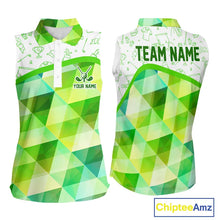 Load image into Gallery viewer, Green Geometric Triangle Womens Sleeveless Golf Polo Shirt Custom Golf Clubs &amp; Golf Ball Ladies Golf Tops NHN0121