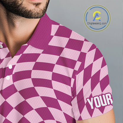 Plaid Mens Golf Polo Shirt Custom Purple & Pink Checkerboard Argyle Pattern Golf Shirts For Men NHN0128