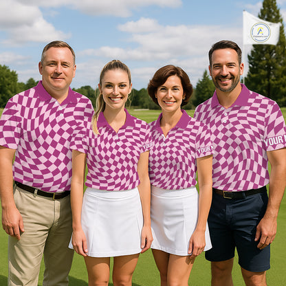 Plaid Mens Golf Polo Shirt Custom Purple & Pink Checkerboard Argyle Pattern Golf Shirts For Men NHN0128