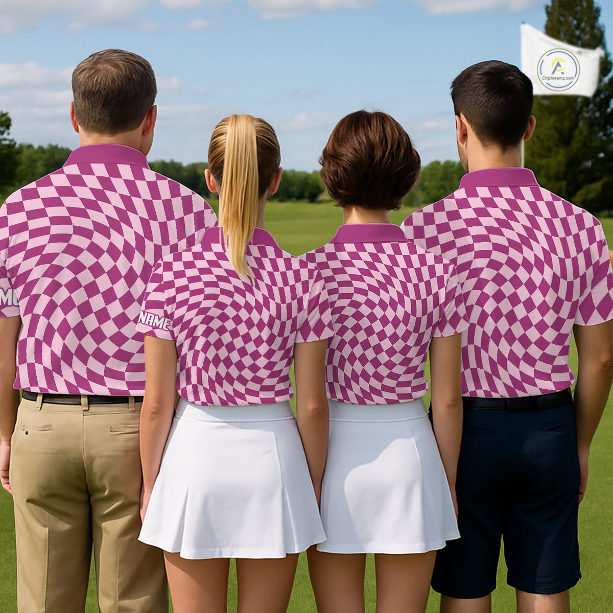 Plaid Mens Golf Polo Shirt Custom Purple & Pink Checkerboard Argyle Pattern Golf Shirts For Men NHN0128