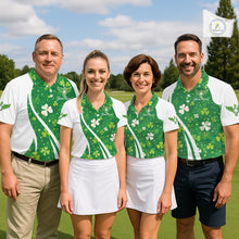 Load image into Gallery viewer, Womens Golf Polo Shirt Custom Name Green Music Angel Wing Golf Ball St Patrick’S Day Golf Outfit NHN0133