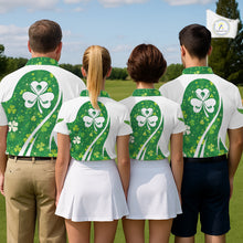 Load image into Gallery viewer, Womens Golf Polo Shirt Custom Name Green Music Angel Wing Golf Ball St Patrick’S Day Golf Outfit NHN0133