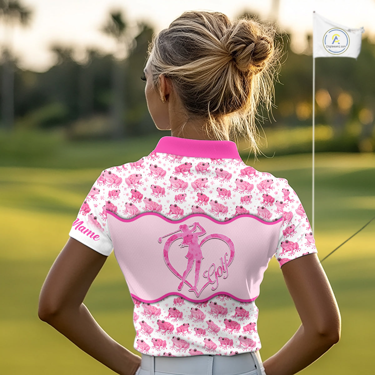 Funny Womens Golf Polo Shirts Custom Pink Frog Pattern Golf Attire For Ladies Personalized Golf Gifts NHN0137