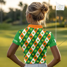 Load image into Gallery viewer, Argyle Womens Golf Polo Shirts Custom Ireland Flag St Patricks Day Green Clovers Plaid Golf Tops NHN0141