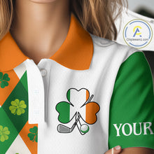 Load image into Gallery viewer, Argyle Womens Golf Polo Shirts Custom Ireland Flag St Patricks Day Green Clovers Plaid Golf Tops NHN0141