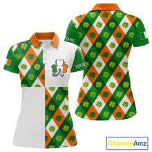 Load image into Gallery viewer, Argyle Womens Golf Polo Shirts Custom Ireland Flag St Patricks Day Green Clovers Plaid Golf Tops NHN0141