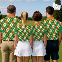 Load image into Gallery viewer, Argyle Womens Golf Polo Shirts Custom Ireland Flag St Patricks Day Green Clovers Plaid Golf Tops NHN0141