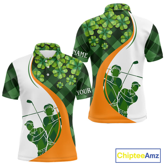Mens Golf Polos Shirts Custom Green Clover St Patricks Day Plaid Pattern Golf Tops Personalized NHN0144