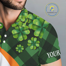 Load image into Gallery viewer, Mens Golf Polos Shirts Custom Green Clover St Patricks Day Plaid Pattern Golf Tops Personalized NHN0144