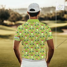 Load image into Gallery viewer, Funny Green Frog Pattern Mens Golf Polo Shirt Custom Golf Attire For Men, Golfer Gift NHN0146