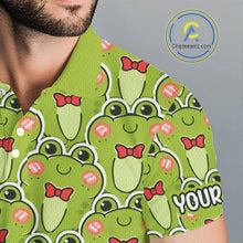Load image into Gallery viewer, Funny Green Frog Pattern Mens Golf Polo Shirt Custom Golf Attire For Men, Golfer Gift NHN0146