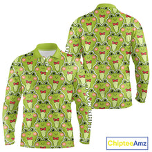 Load image into Gallery viewer, Funny Green Frog Pattern Long Sleeve Golf Polo Shirt Custom Golf Attire For Men NHN0146