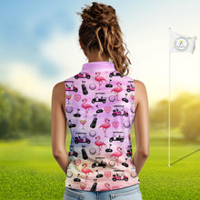 Load image into Gallery viewer, Womens Sleeveless Golf Polo Shirts Custom Funny Flamingo Heart Pattern Team Ladies Golf Top, Golf Gift NHN0176