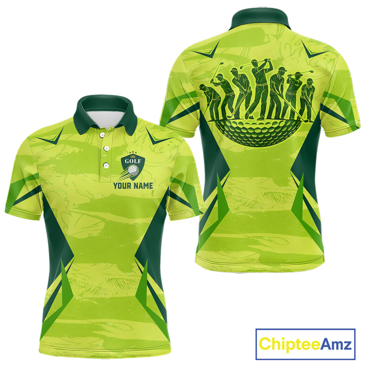 Green Camo Mens Golf Polo Shirt Custom Camouflage Golf Ball Golf Top For Team, Golfer Gift NHN0178