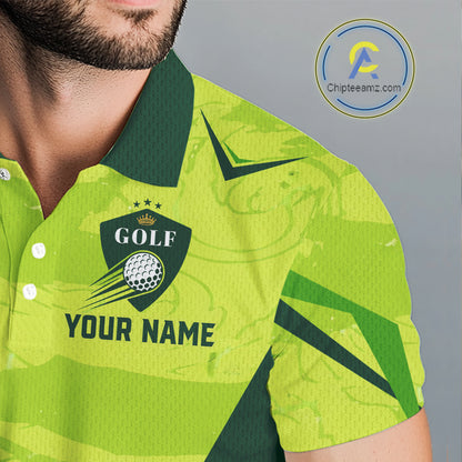 Green Camo Mens Golf Polo Shirt Custom Camouflage Golf Ball Golf Top For Team, Golfer Gift NHN0178