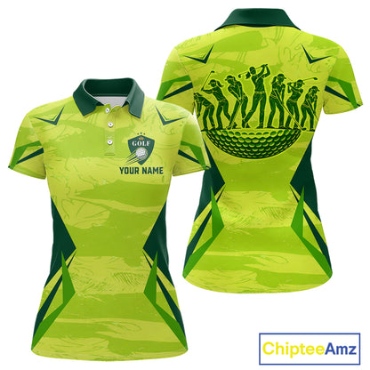 Green Camo Womens Golf Polo Shirt Custom Camouflage Golf Ball Golf Top For Team, Golfer Gift NHN0178