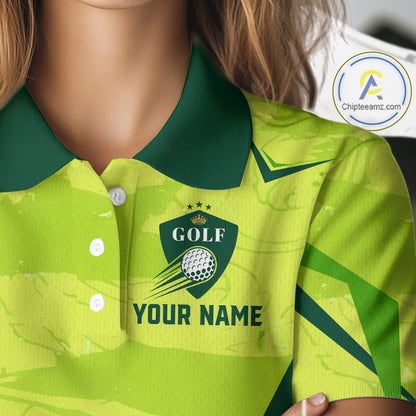 Green Camo Womens Golf Polo Shirt Custom Camouflage Golf Ball Golf Top For Team, Golfer Gift NHN0178