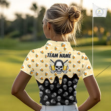 Load image into Gallery viewer, Womens Golf Polo Shirt Beer Skull Golf Pattern Custom Team Golf Tops, Funny Golf Gifts For Ladies NHN0200