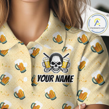 Load image into Gallery viewer, Womens Golf Polo Shirt Beer Skull Golf Pattern Custom Team Golf Tops, Funny Golf Gifts For Ladies NHN0200
