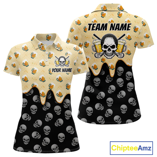 Womens Golf Polo Shirt Beer Skull Golf Pattern Custom Team Golf Tops, Funny Golf Gifts For Ladies NHN0200