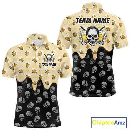 Mens Golf Polo Shirt Beer Skull Golf Pattern Custom Team Golf Tops For Men, Funny Golf Gifts NHN0200