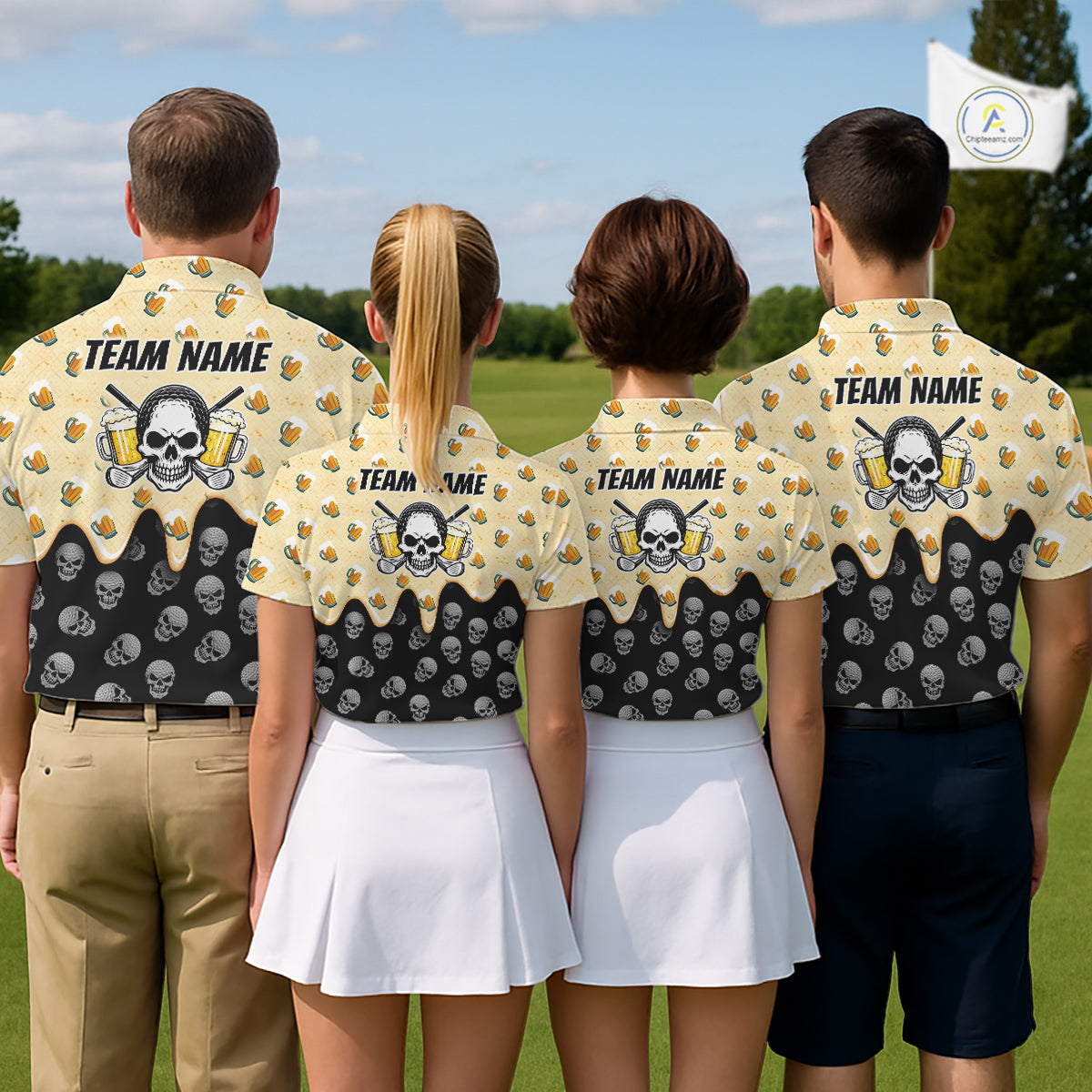 Womens Golf Polo Shirt Beer Skull Golf Pattern Custom Team Golf Tops, Funny Golf Gifts For Ladies NHN0200