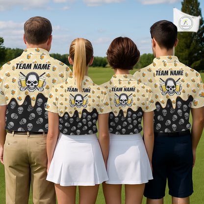 Womens Golf Polo Shirt Beer Skull Golf Pattern Custom Team Golf Tops, Funny Golf Gifts For Ladies NHN0200